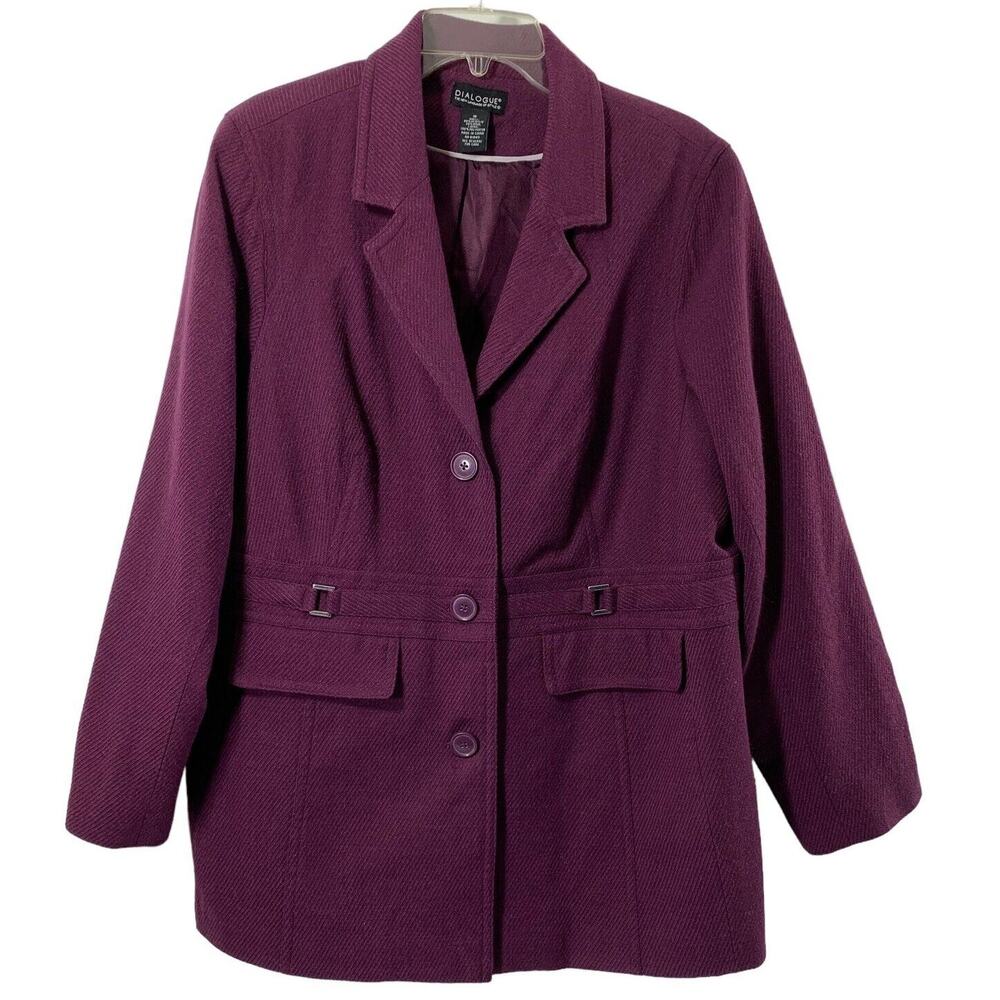 Dialogue Wool Blend Jacket Womens Plus Size 1X Purple Lightweight Lined Coat